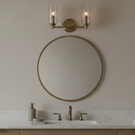 Regal Double Light Vanity With Clear Ribbed Glass - Satin Brass | MidinMod