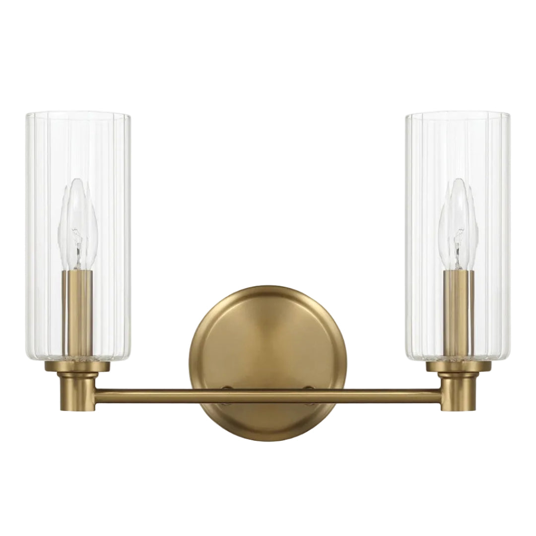 Regal Double Light Vanity With Clear Ribbed Glass - Satin Brass | MidinMod