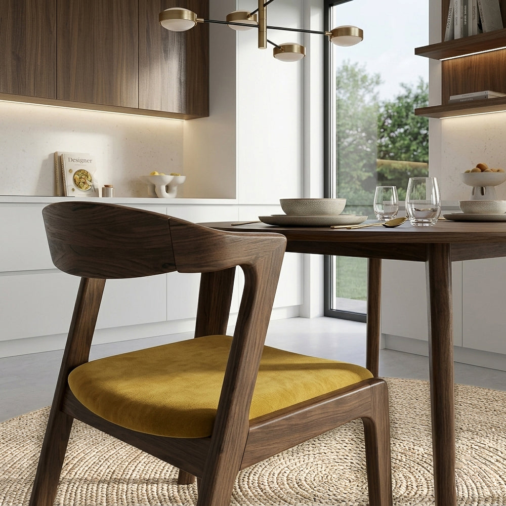 Reggie Modern Dark Yellow Velvet Dining Chair Set of 2 | Wegner-Inspired Design | MidinMod