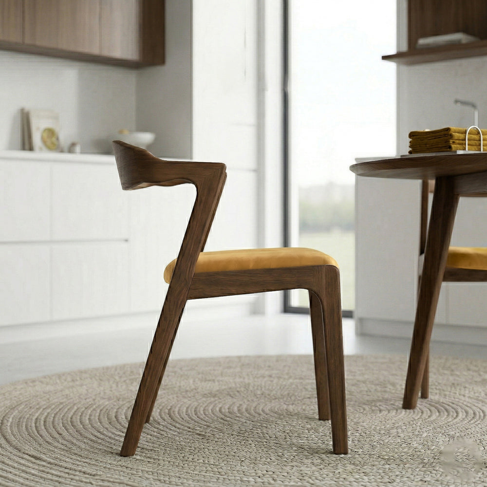Reggie Modern Dark Yellow Velvet Dining Chair Set of 2 | Wegner-Inspired Design | MidinMod