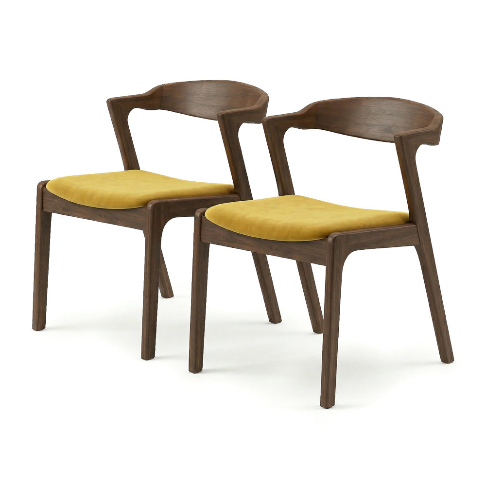 Reggie Modern Dark Yellow Velvet Dining Chair Set of 2 | Wegner-Inspired Design | MidinMod