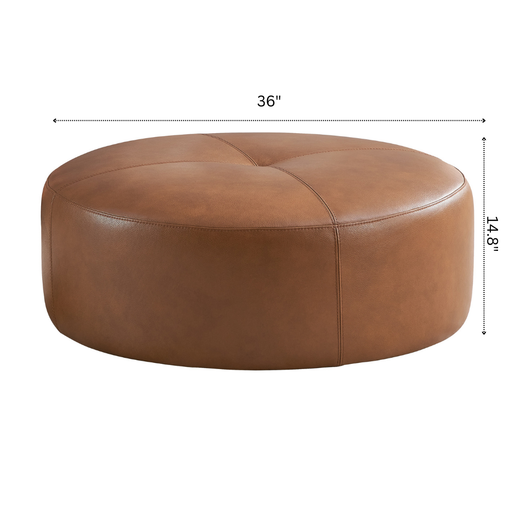 Rochelle Mid-Century Modern Tan Genuine Leather Ottoman - MidinMod
