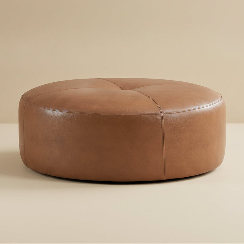 Rochelle Mid-Century Modern Tan Genuine Leather Ottoman - MidinMod