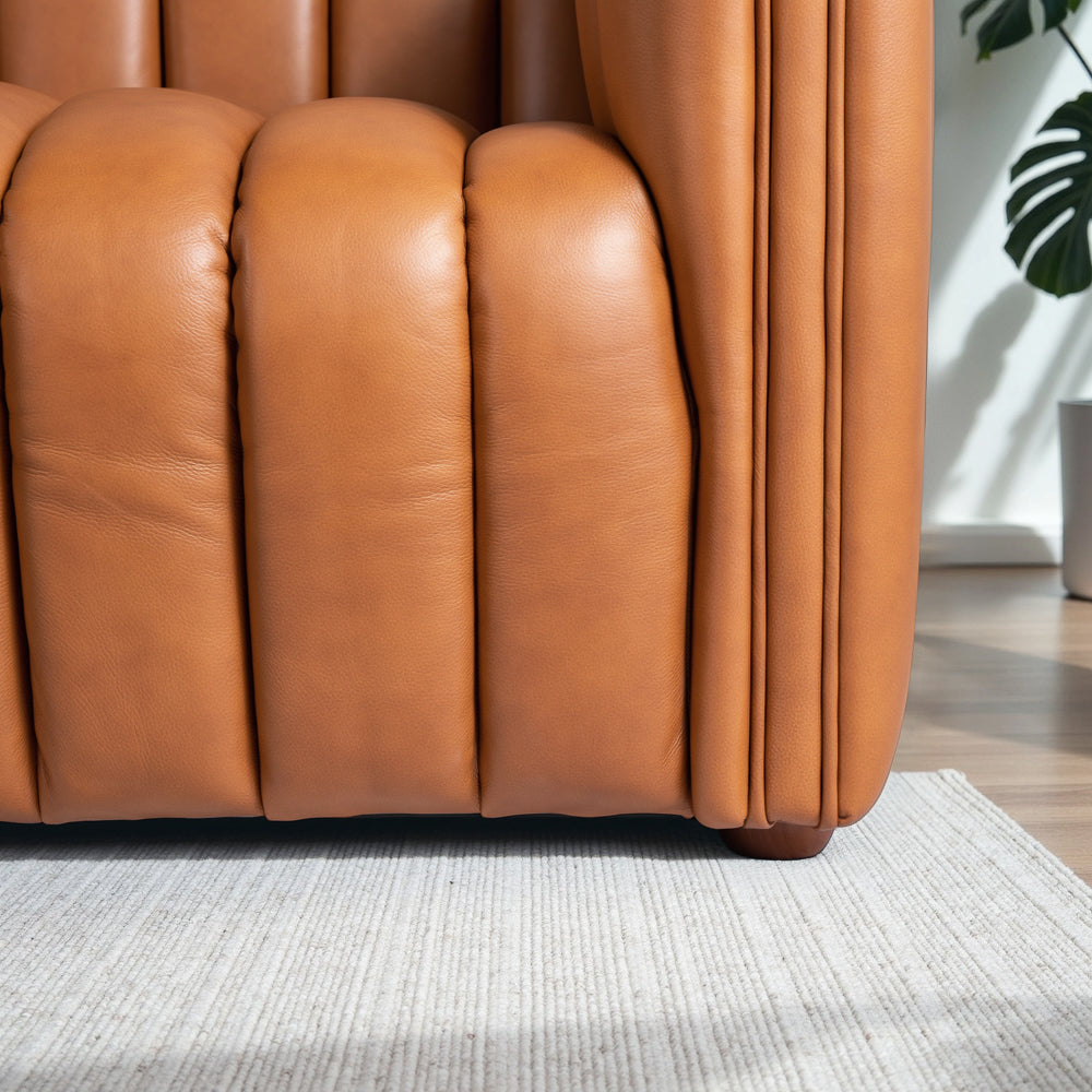 Rosslyn Genuine Leather Channel Thufted Sofa - MidinMod