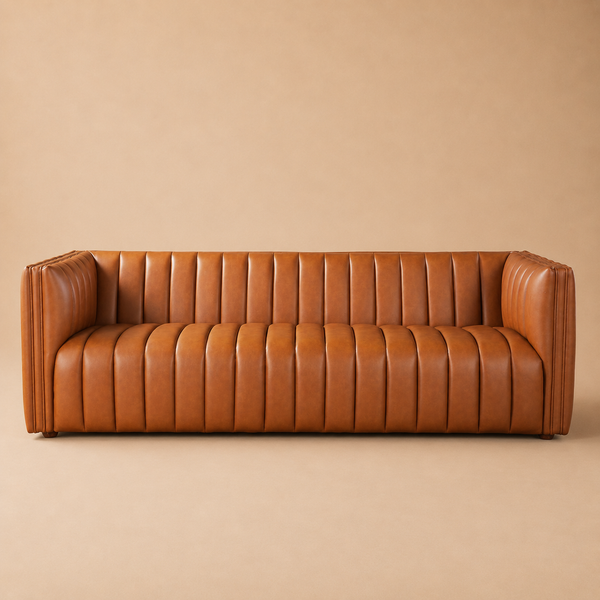 Rosslyn Genuine Leather Channel Thufted Sofa - MidinMod