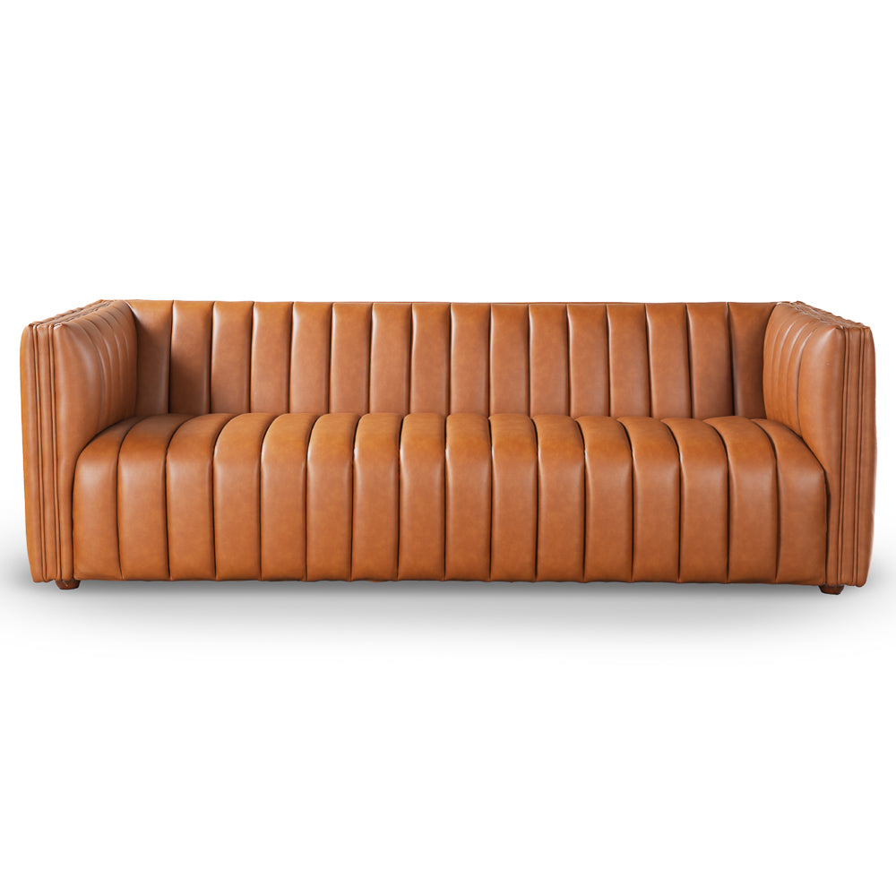 Rosslyn Genuine Leather Channel Thufted Sofa - MidinMod