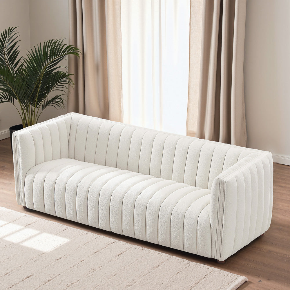 Rosslyn Channel Tufted White Boucle Sofa - MidinMod