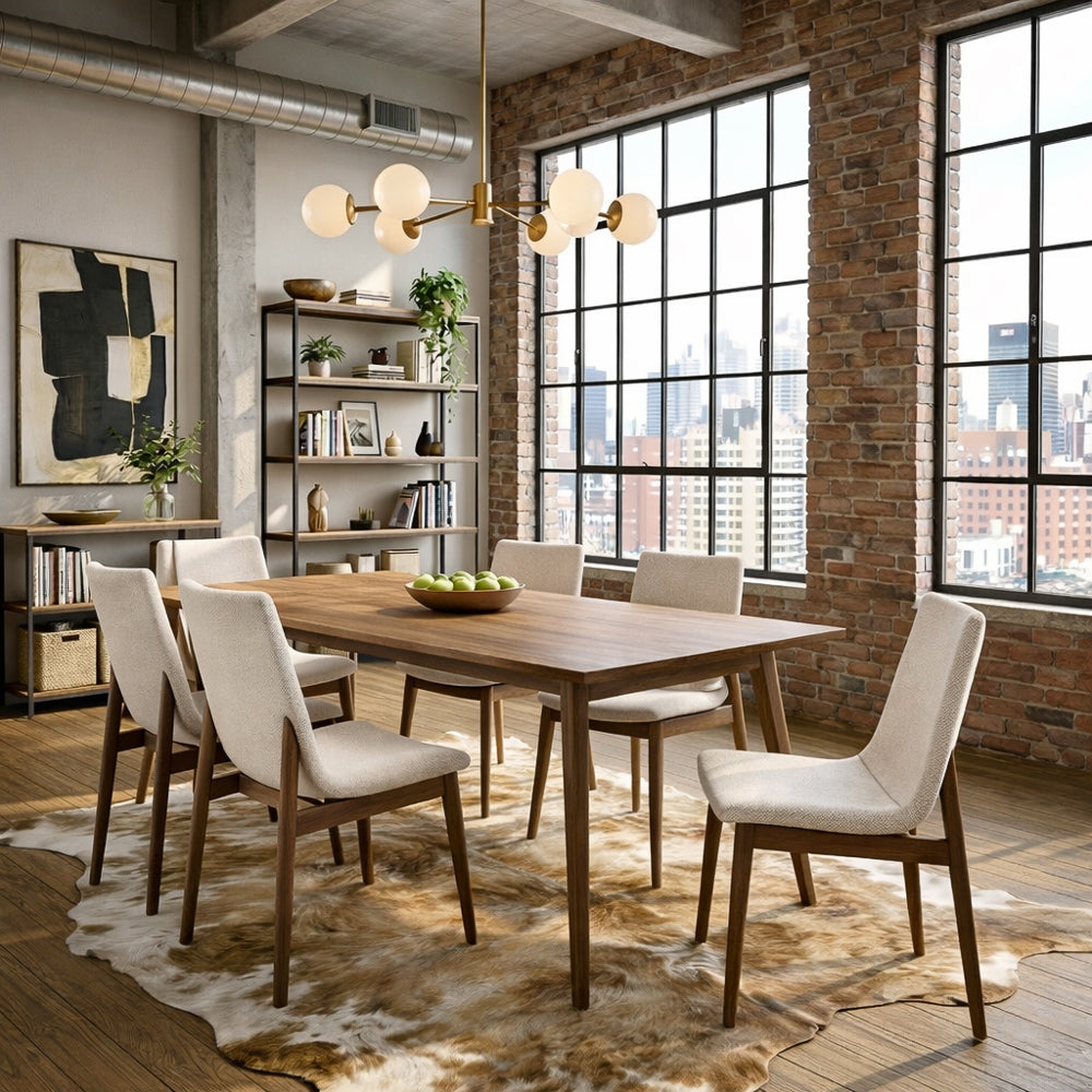 Rouka Modern Beige Fabric Dining Chair Set | Danish-Inspired Elegance | MidinMod
