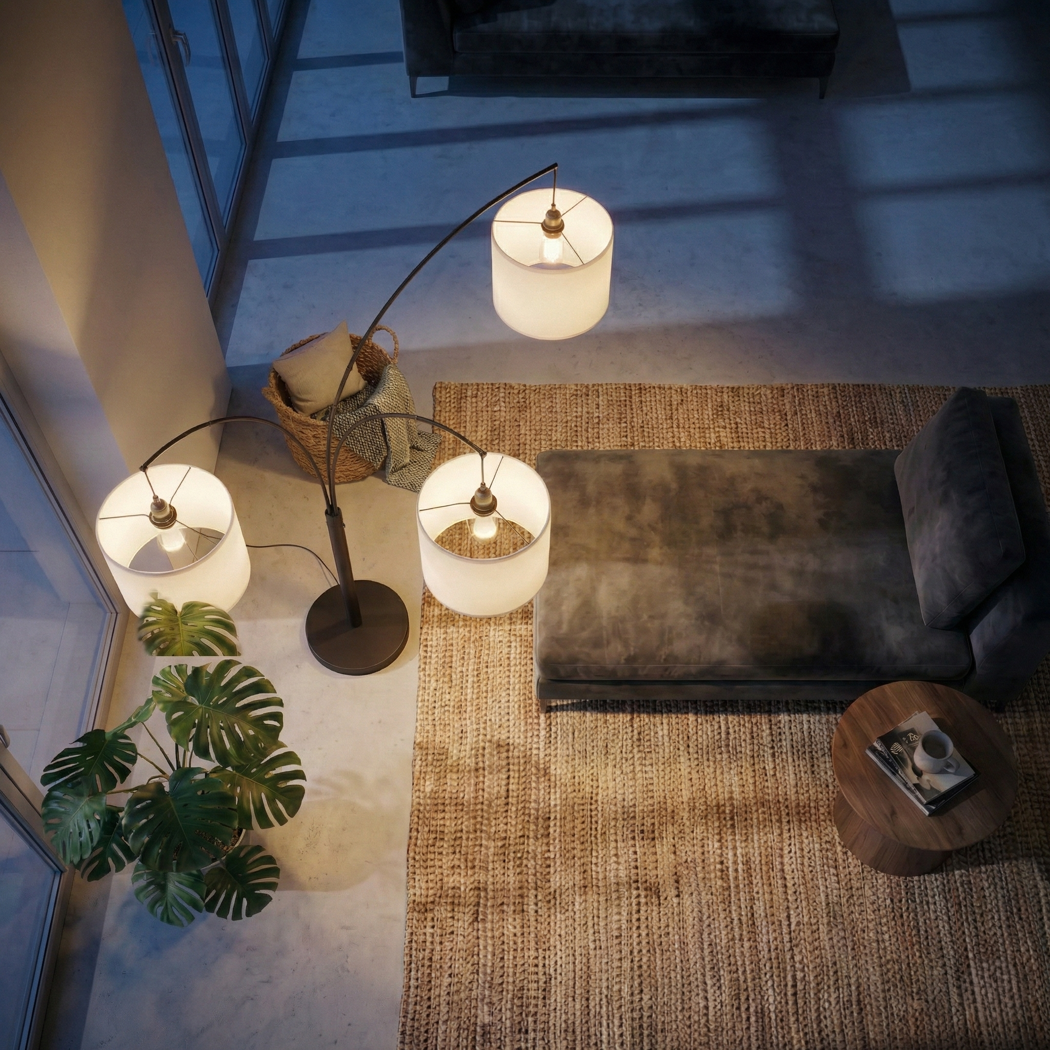 Royal 3-Arm Metal Arc Floor Lamp in Oil-Rubbed Bronze with Linen Shade | MidinMod