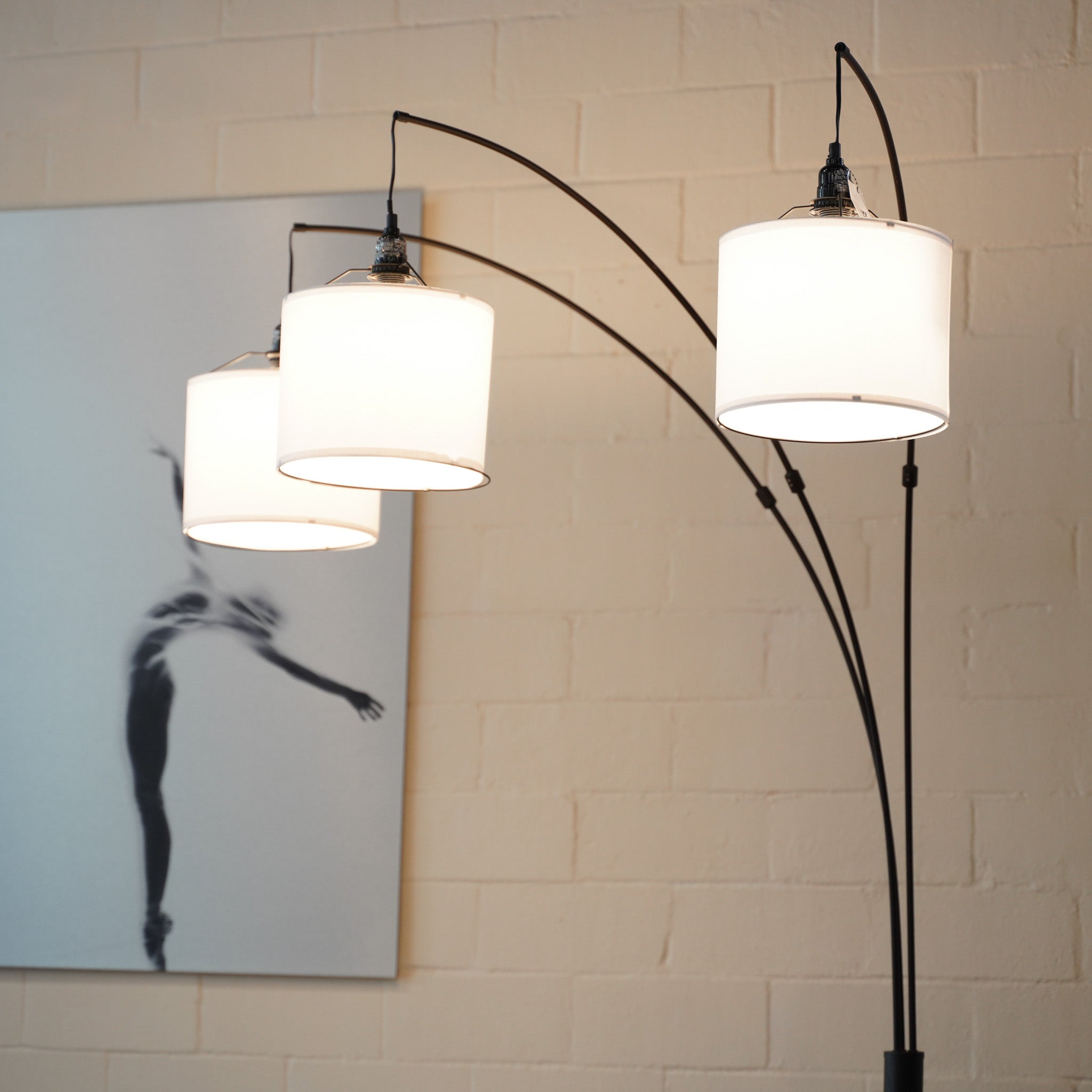 Royal 3-Arm Metal Arc Floor Lamp, Oil Rubbed Bonze with Linen Shade, 4 way Rotary Switch