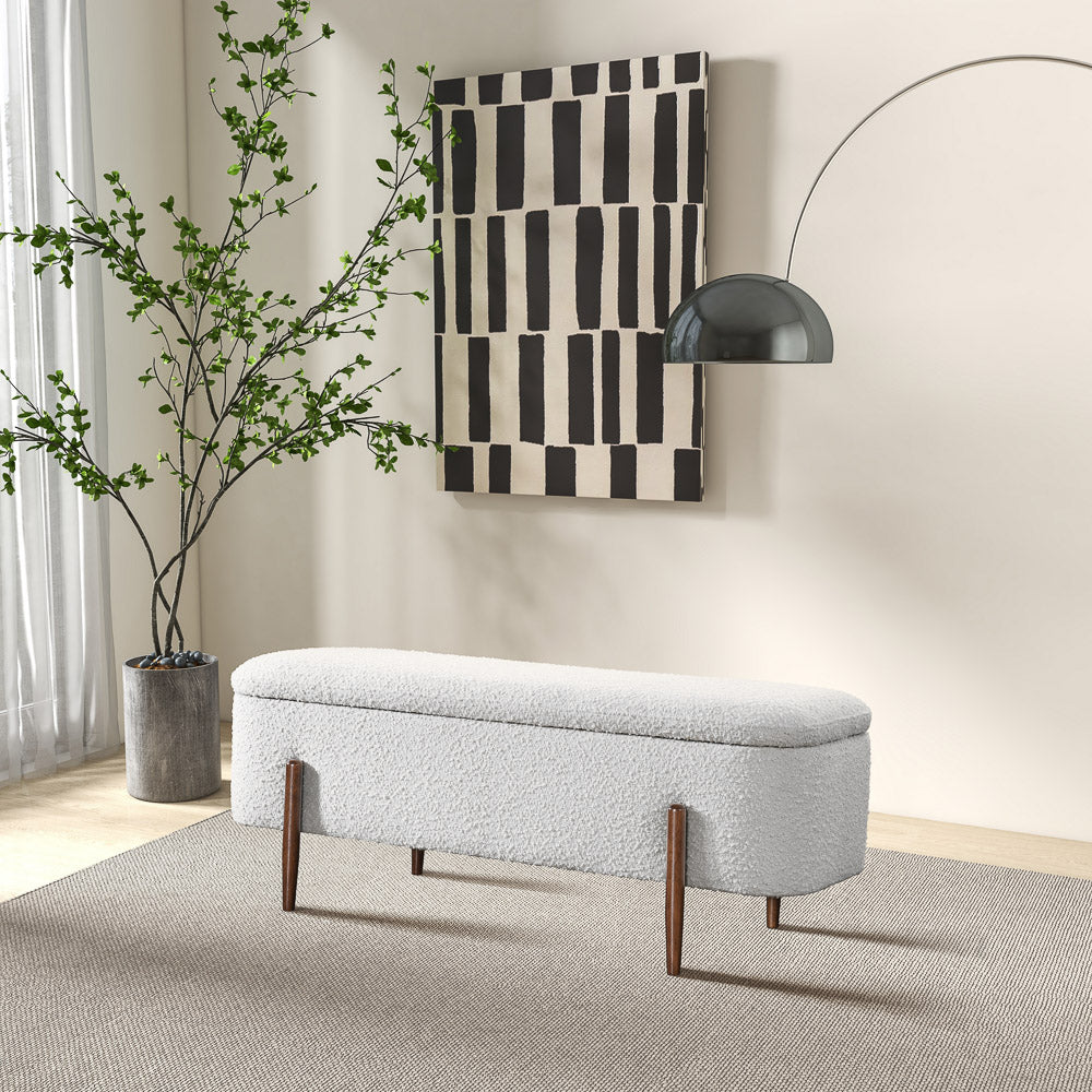 Sasha Ivory Boucle Storage Bench