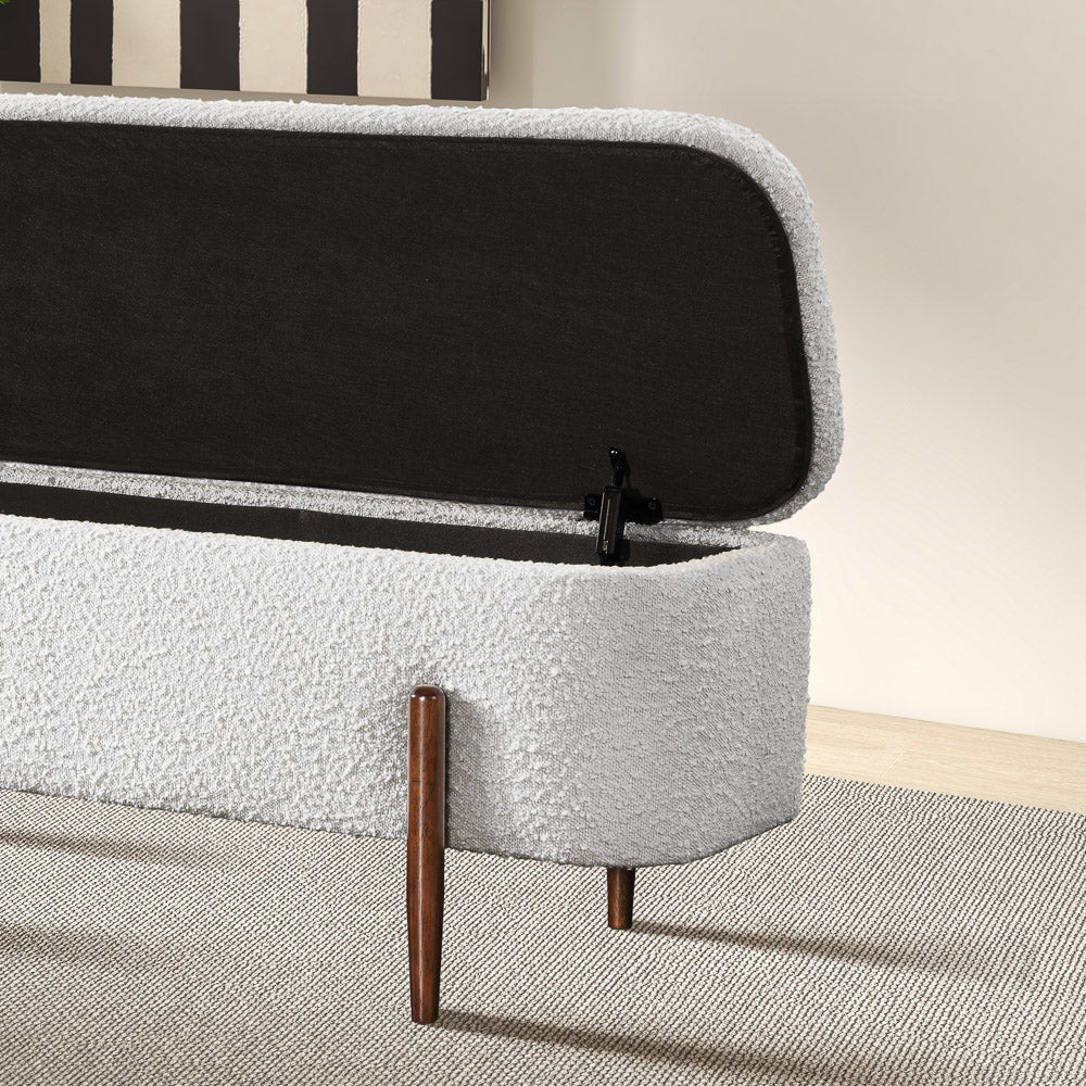 Sasha Ivory Boucle Storage Bench