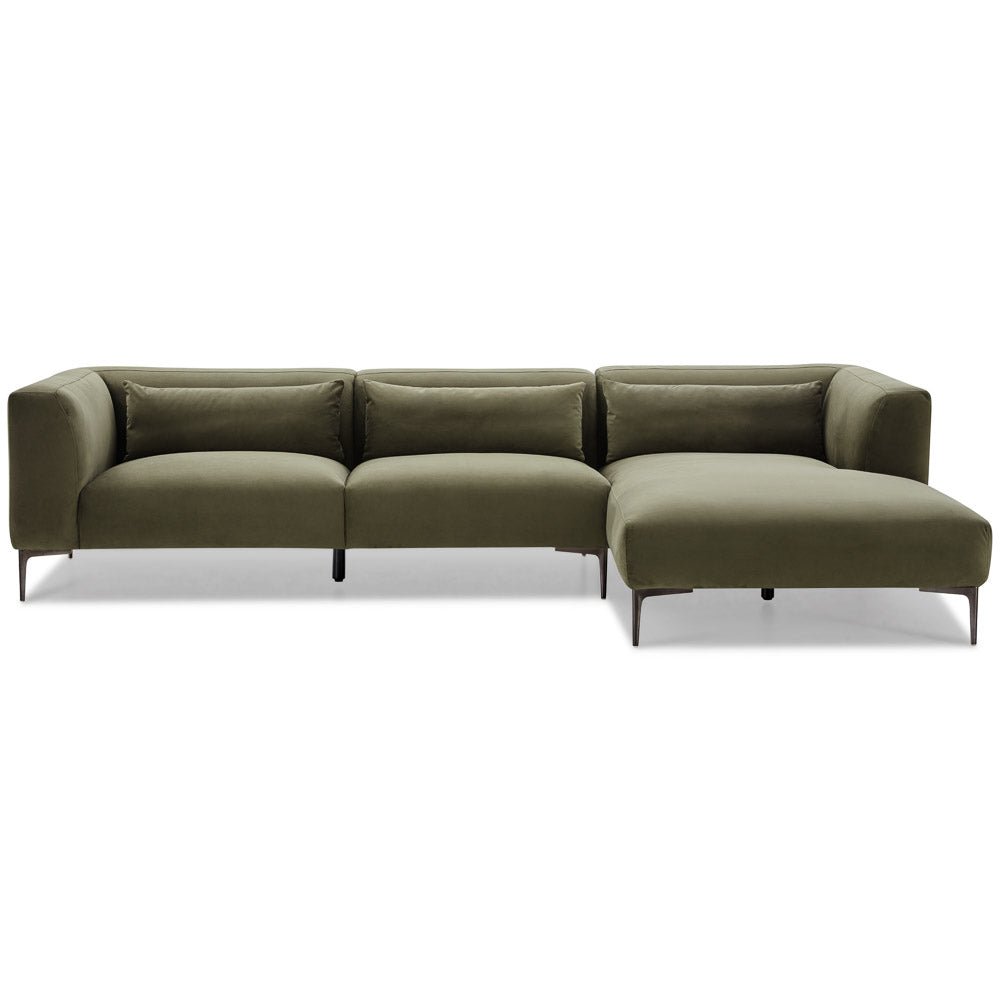 Savoy Green Velvet L Shaped Right Sectional Sofa