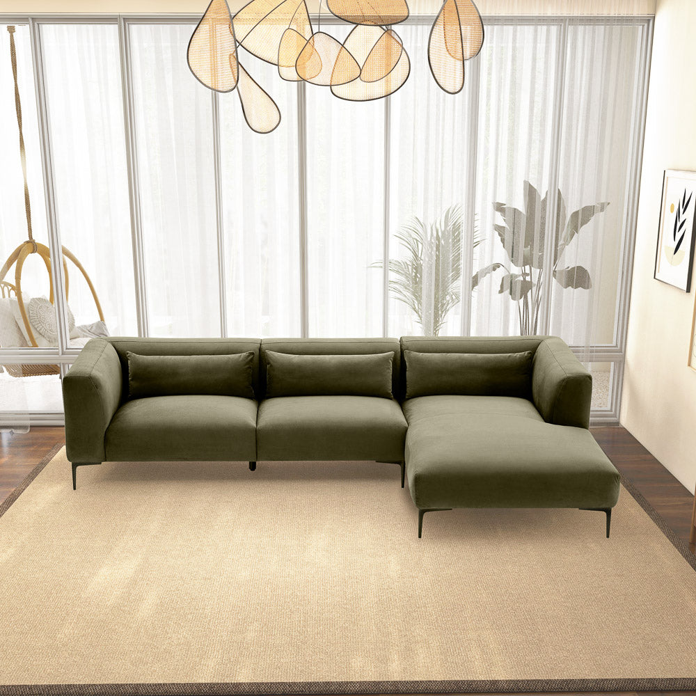 Savoy Green Velvet L Shaped Right Sectional Sofa