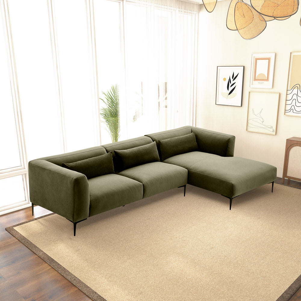 Savoy Green Velvet L Shaped Right Sectional Sofa