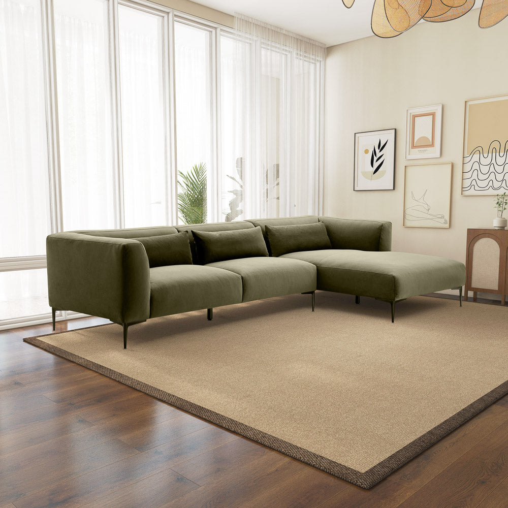 Savoy Green Velvet L Shaped Right Sectional Sofa