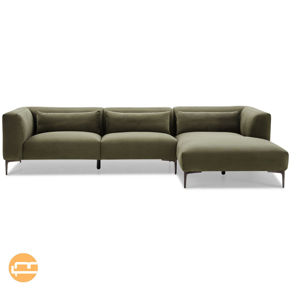 Savoy Green Velvet L Shaped Right Sectional Sofa - Mid in Mod