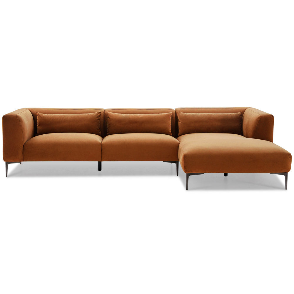 Savoy Burnt Orange Velvet L Shaped Right Sectional Sofa