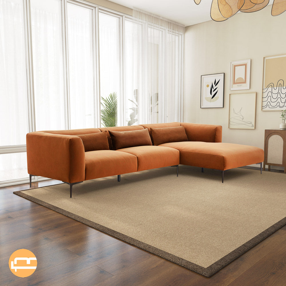 Savoy Burnt Orange Velvet L Shaped Right Sectional Sofa - Mid in Mod