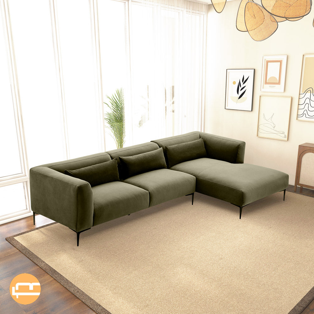 Savoy Green Velvet L Shaped Right Sectional Sofa - Mid in Mod