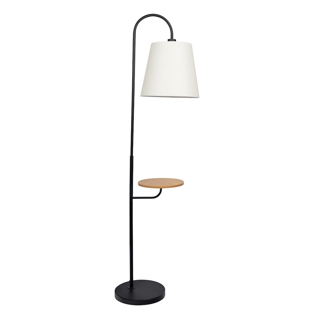 Seoul Black Floor Lamp with Rotary Switch Wood Table Metal Base