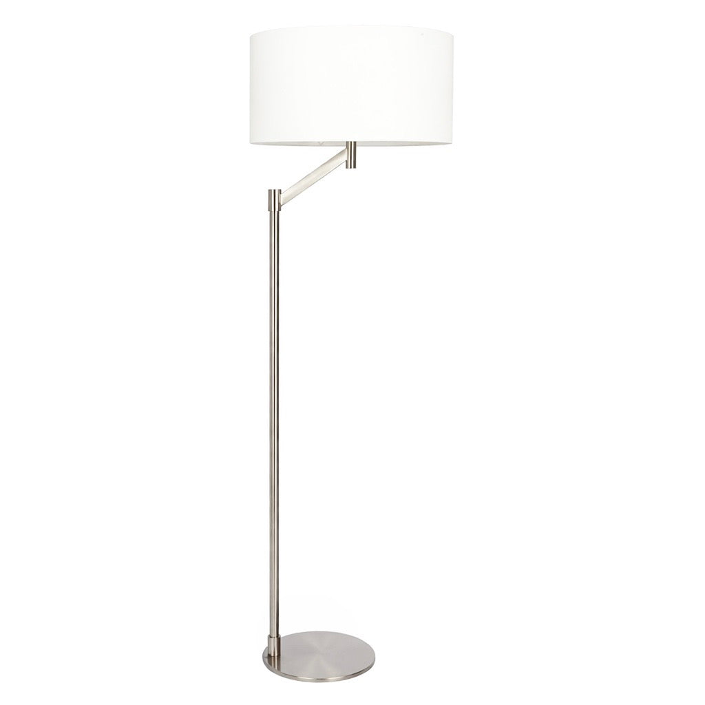 Serene Brushed Nickel Floor Lamp with White Fabric Shade and Rotary Switch | MidinMod