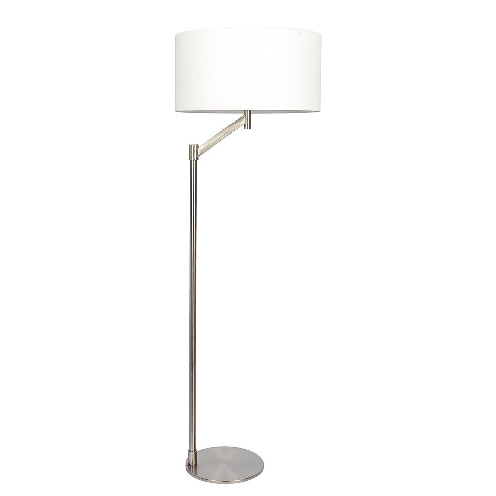 Serene Brushed Nickel Floor Lamp with Rotary Switch Metal Base White Linen Shade