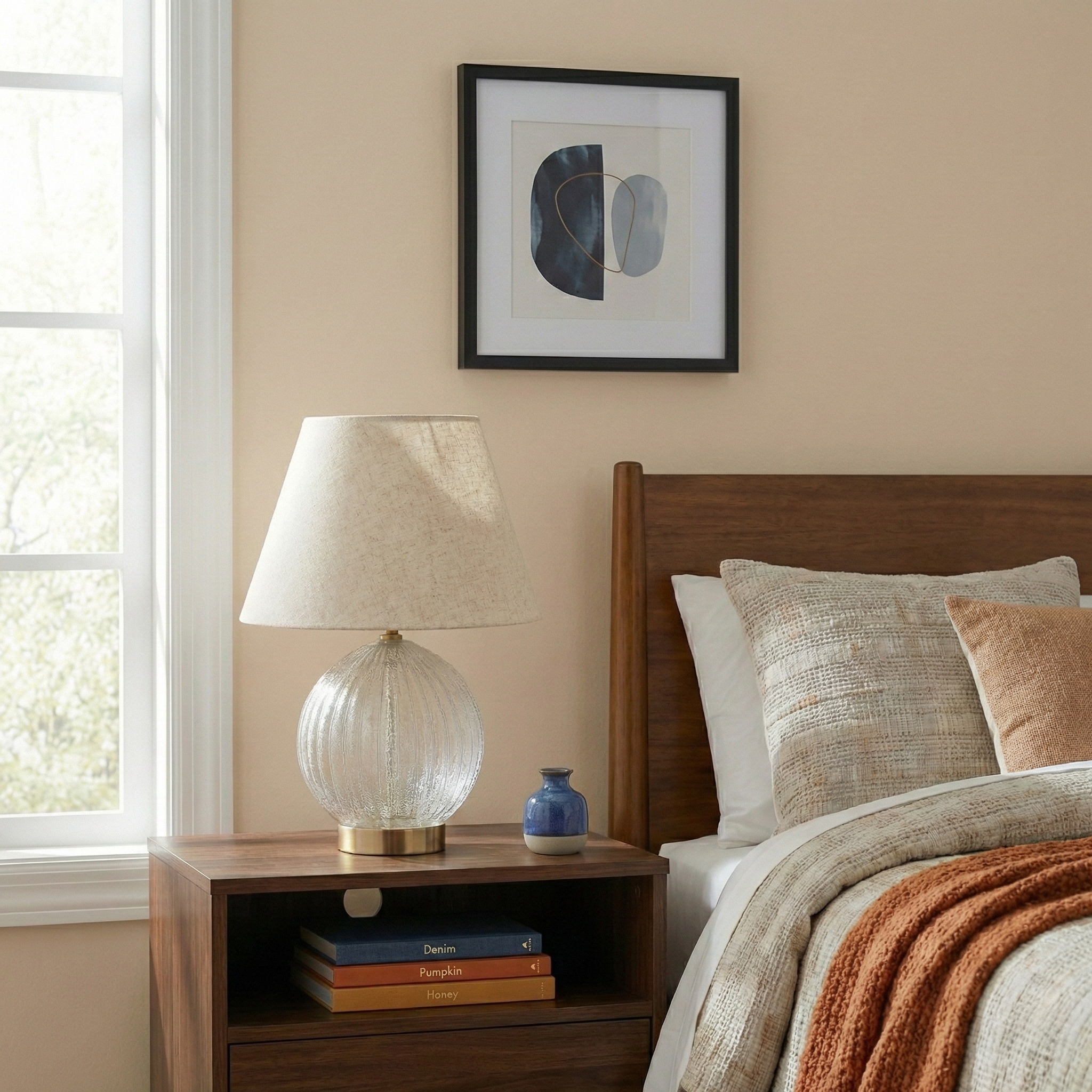 Serenity Round Ribbed Glass Table Lamp with Large Linen Shade | MidinMod