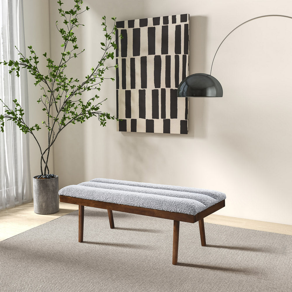 Serge Light Grey Boucle Bench