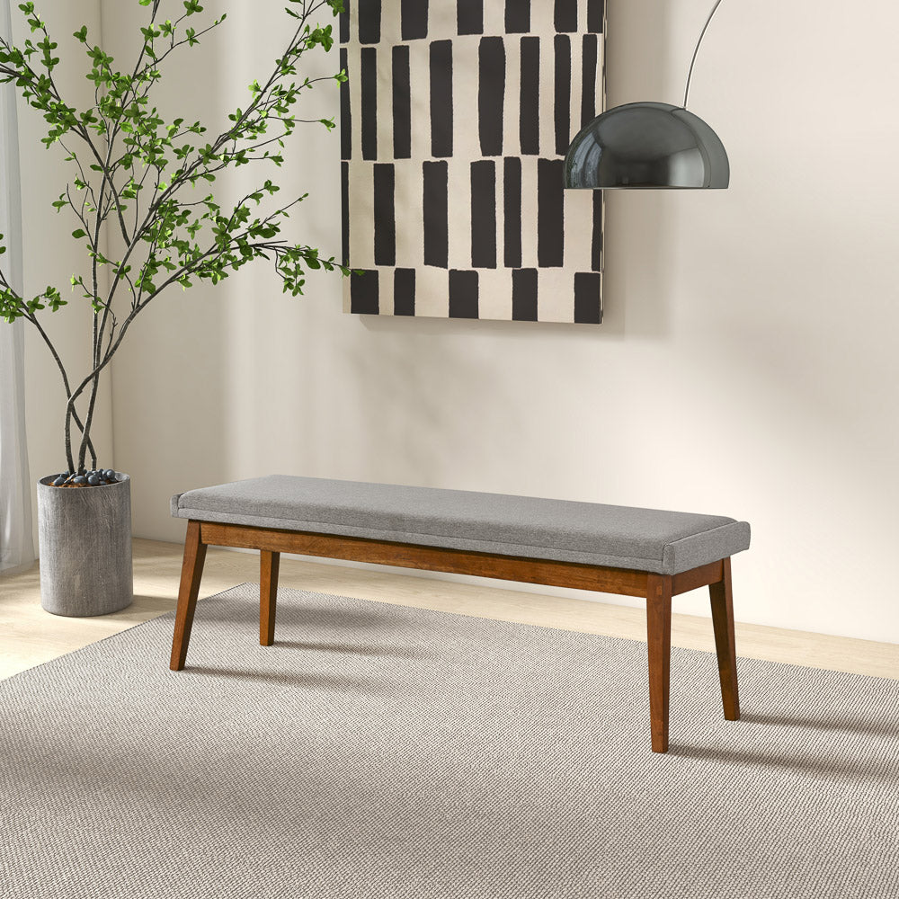 Sette Grey Linen Structured Weaving Fabric Bench - MidinMod