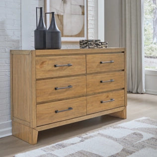 Sharlance 9-Drawer Dresser in Light Brown Hickory Wood | MidinMod