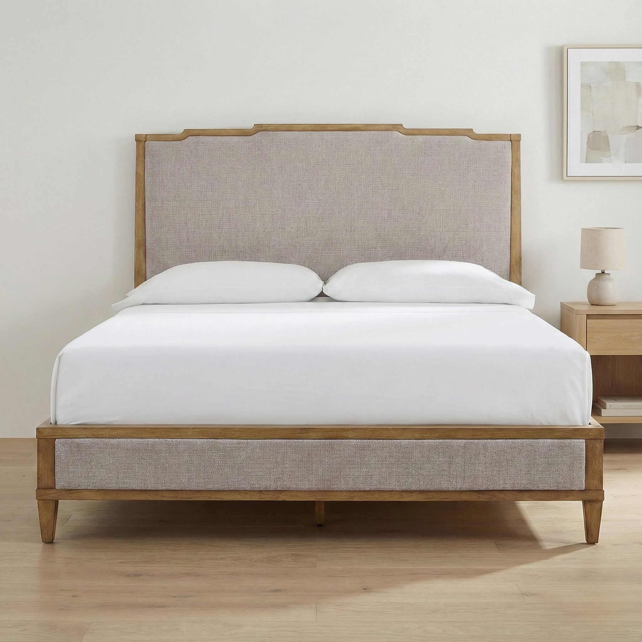 Sharlance King Upholstered Panel Bed in Light Brown Hickory | MidinMod