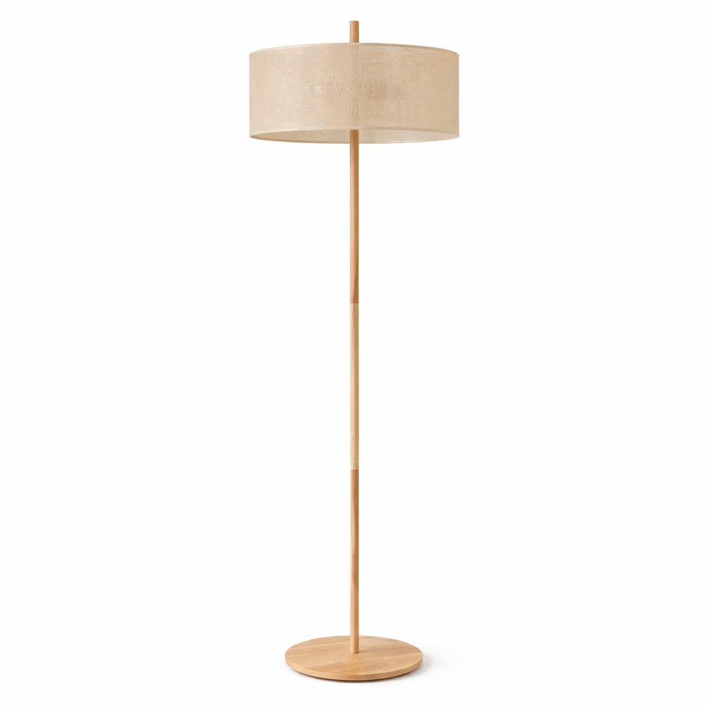 Shimmer Oak and Natural Floor Lamp with Paper Rattan Weave Shade | MidinMod