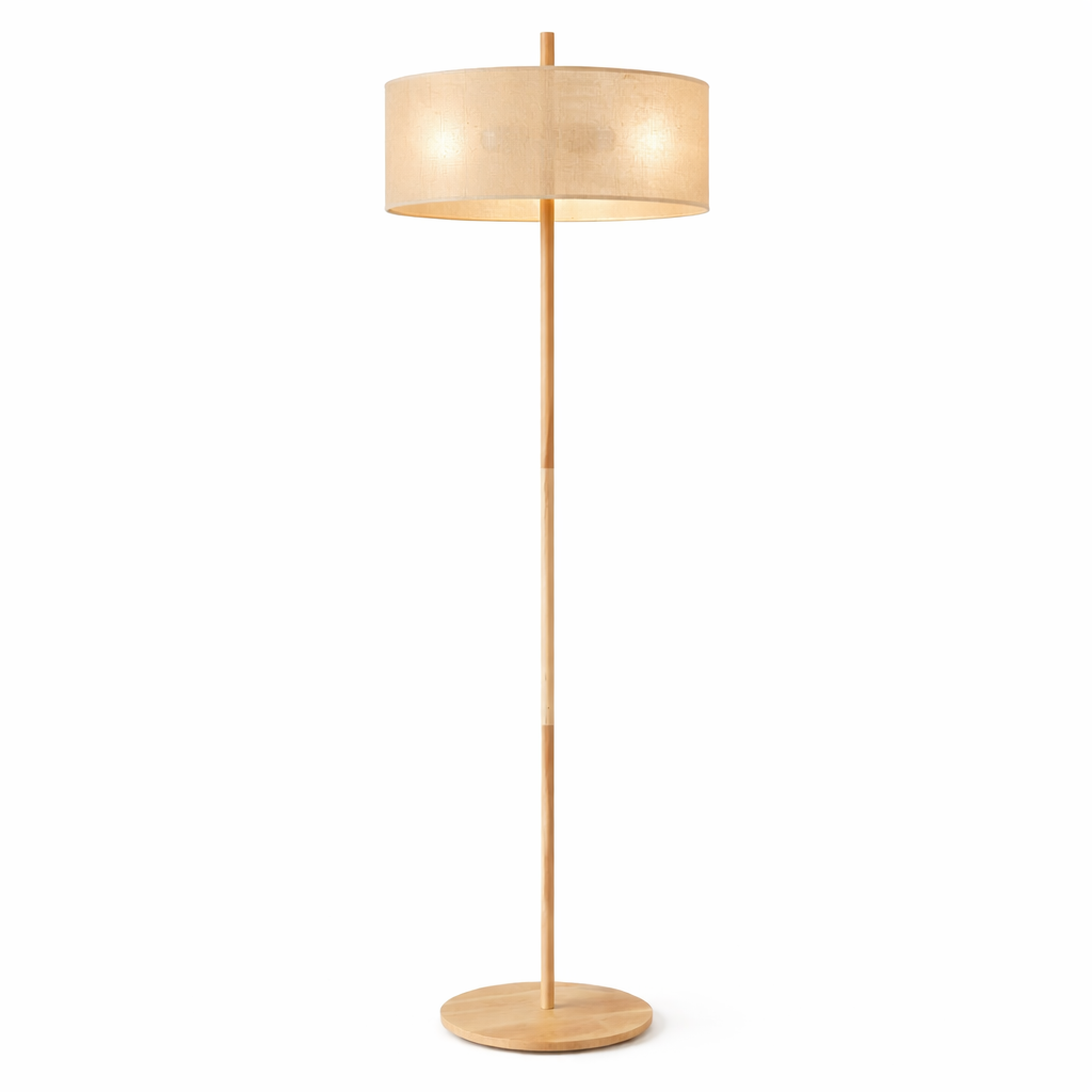Shimmer Oak and Natural Floor Lamp with Paper Rattan Weave Shade | MidinMod