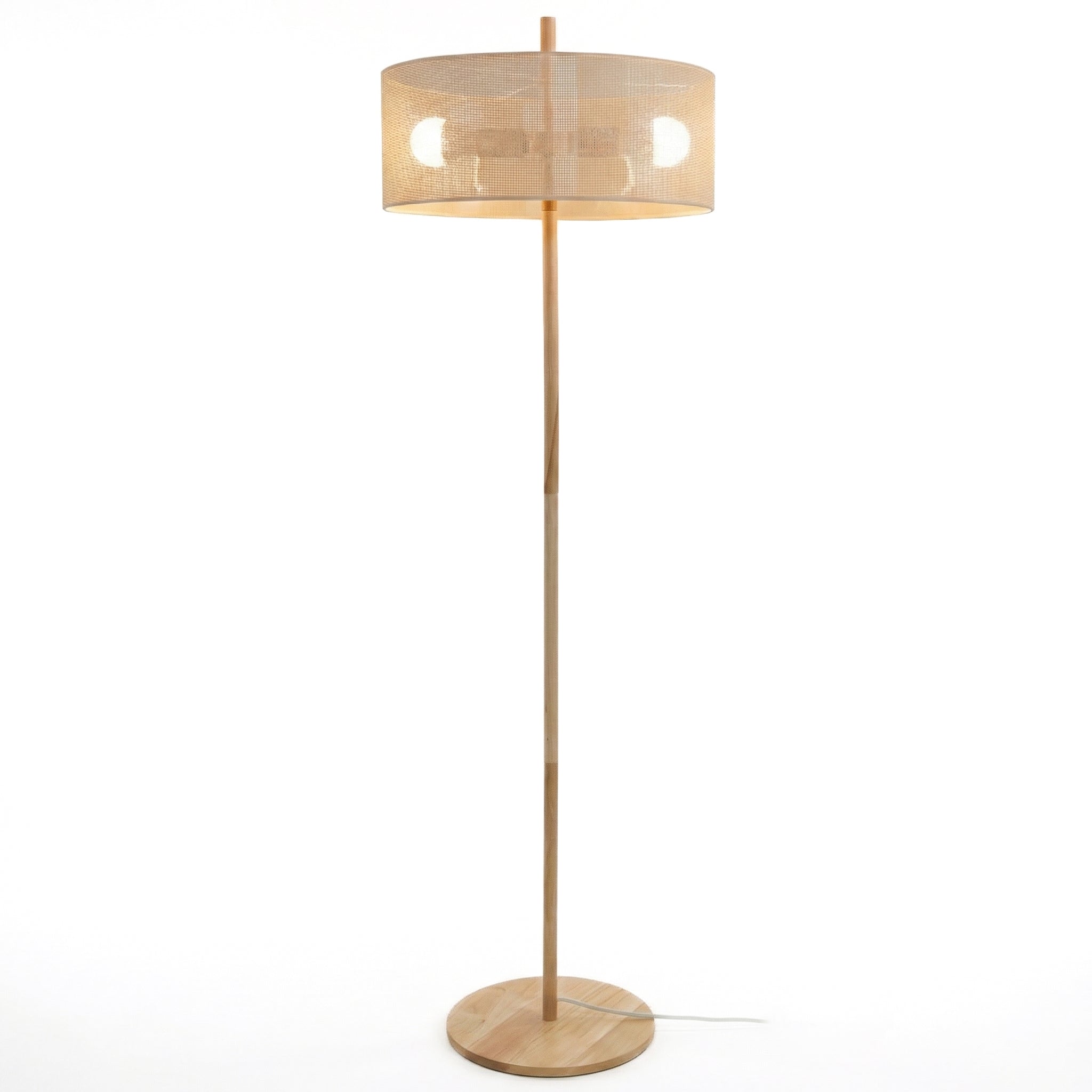 Shimmer Oak and Natural Floor Lamp with Paper Rattan Weave Shade | MidinMod