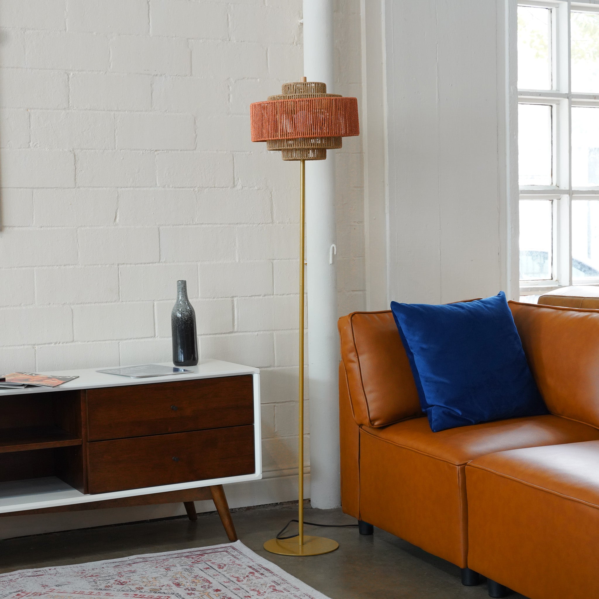 Shine Floor Lamp - Gold + Natural/Terracotta