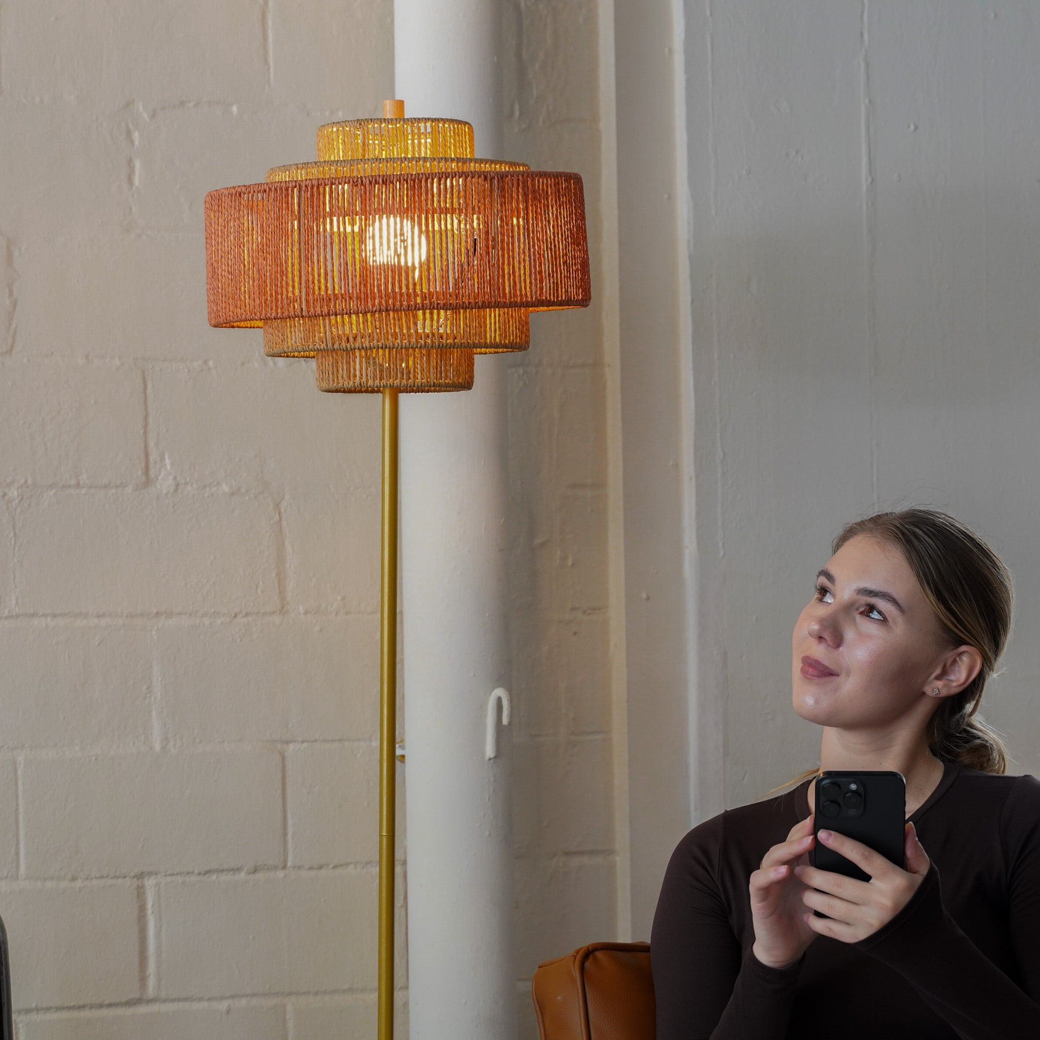 Shine Floor Lamp - Gold + Natural/Terracotta