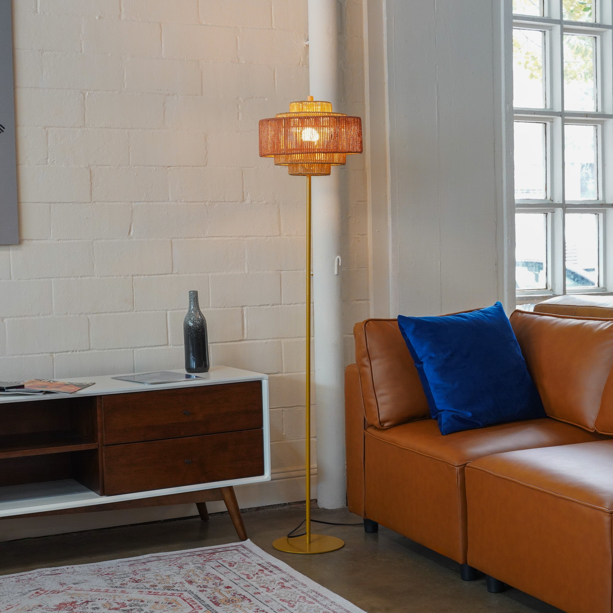 Shine Floor Lamp - Gold + Natural/Terracotta