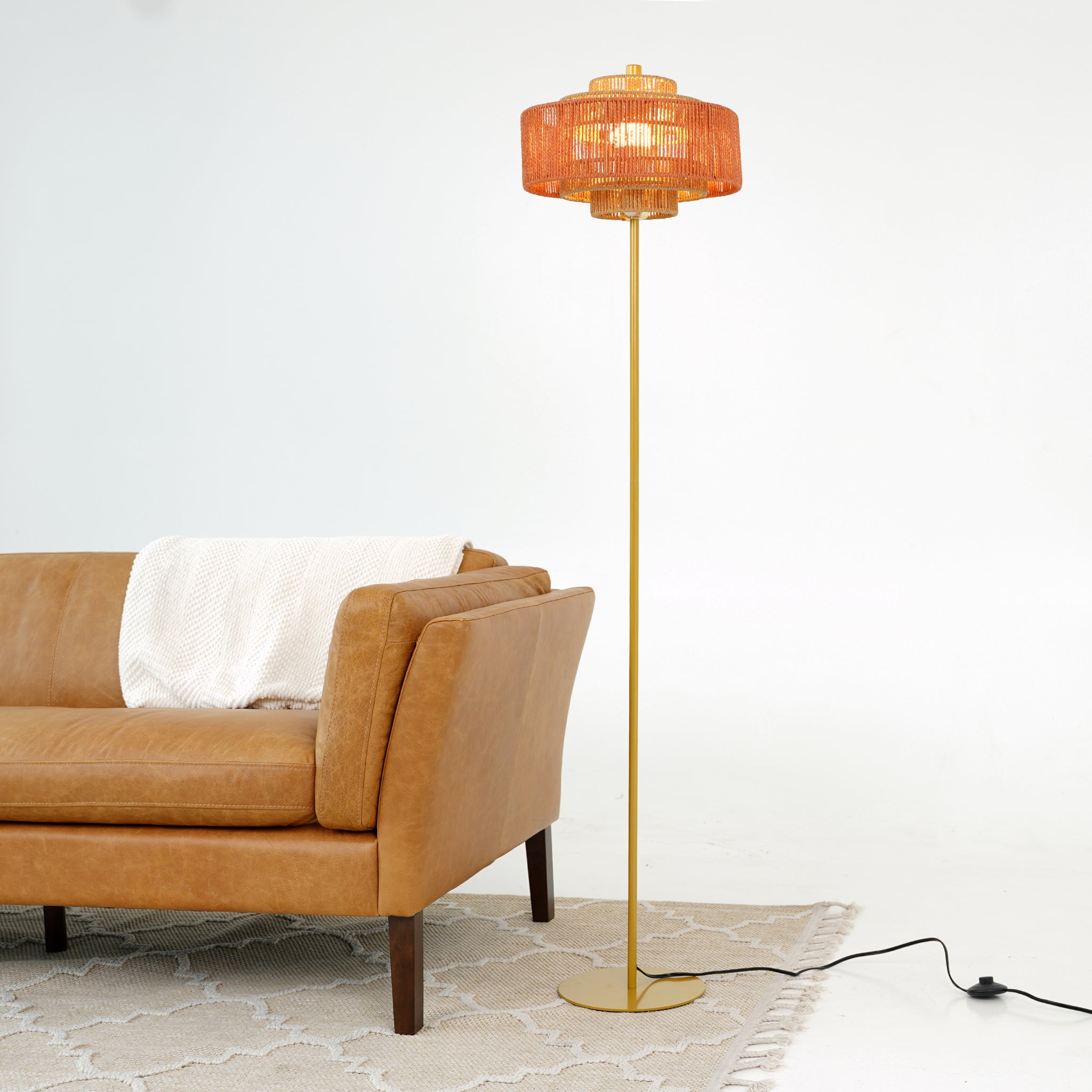 Shine Floor Lamp - Gold + Natural/Terracotta