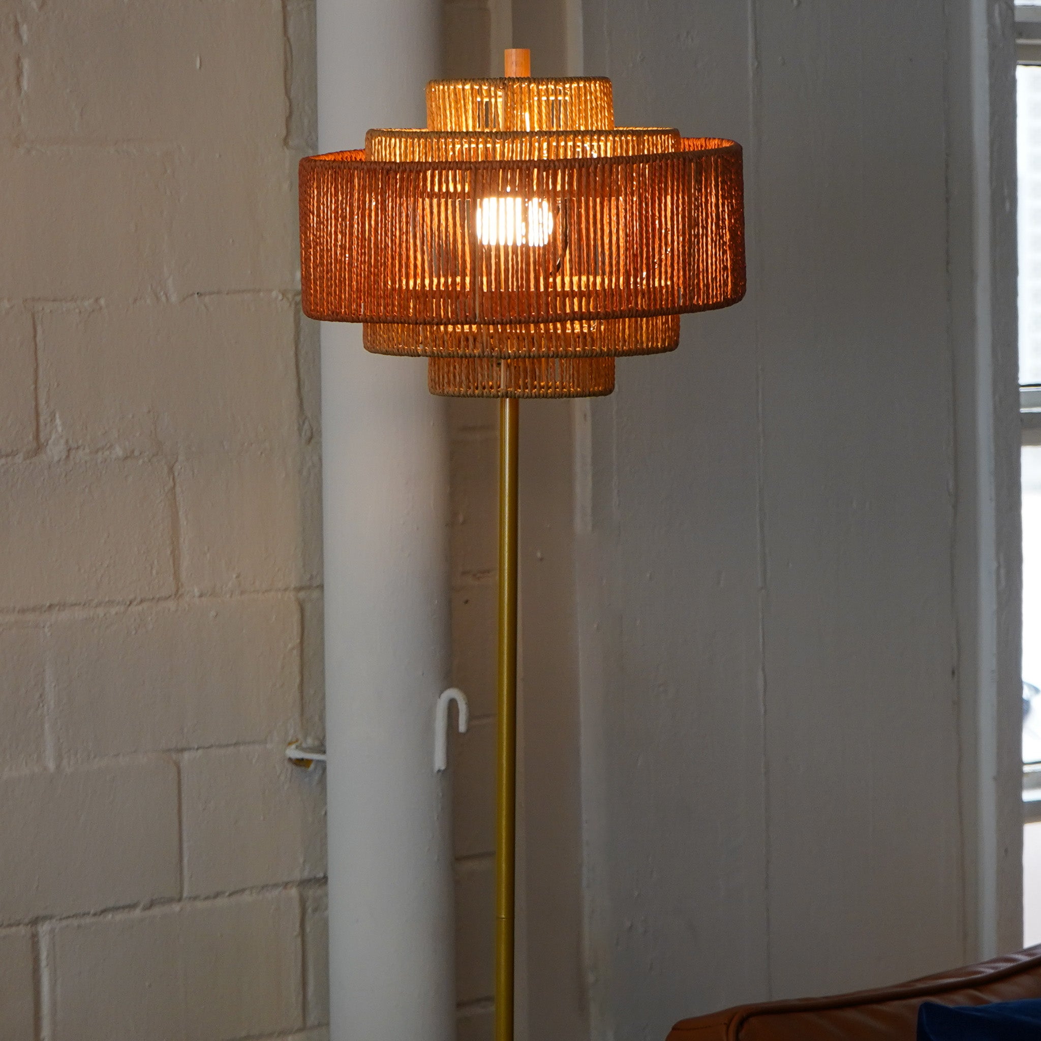 Shine Floor Lamp - Gold + Natural/Terracotta
