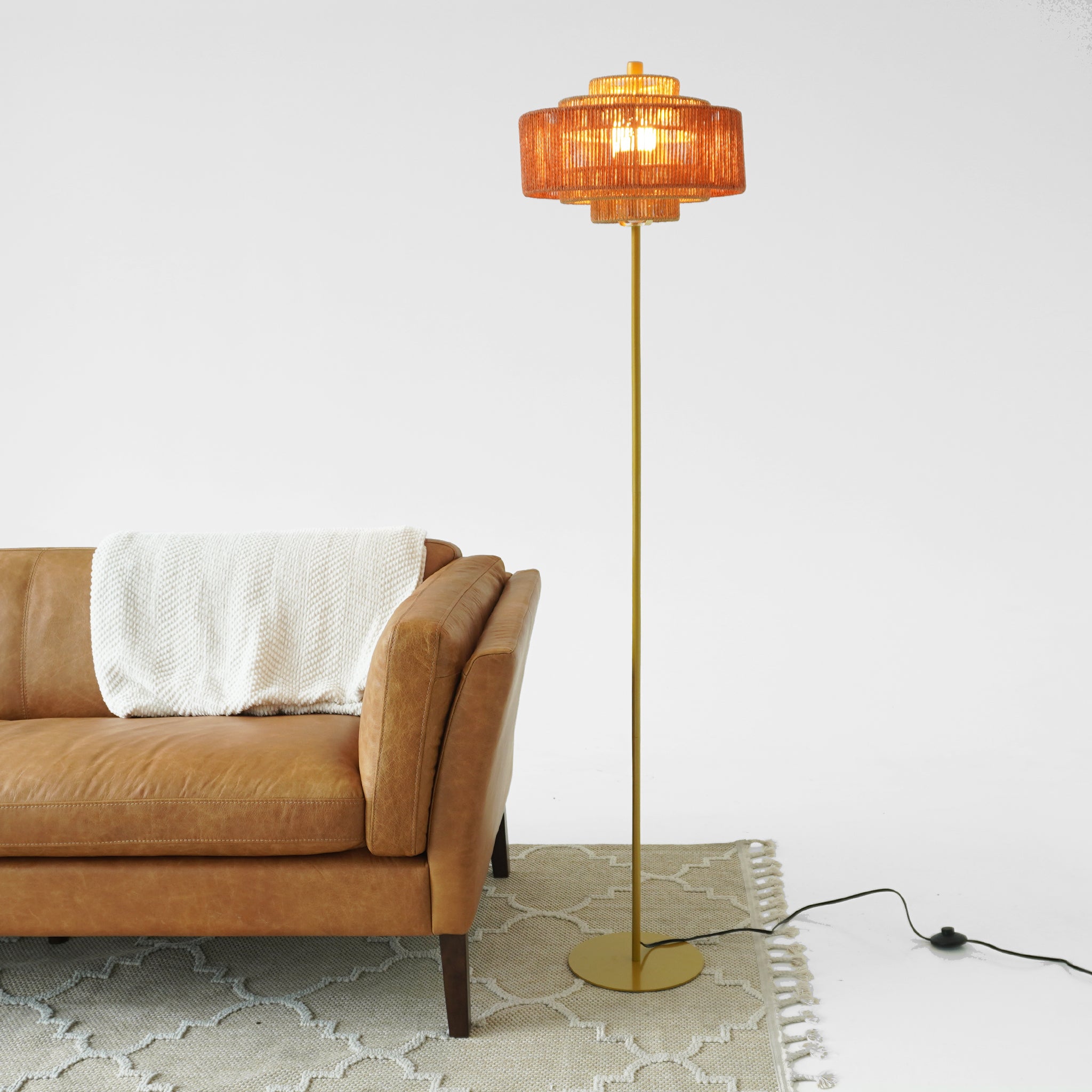 Shine Floor Lamp - Gold + Natural/Terracotta