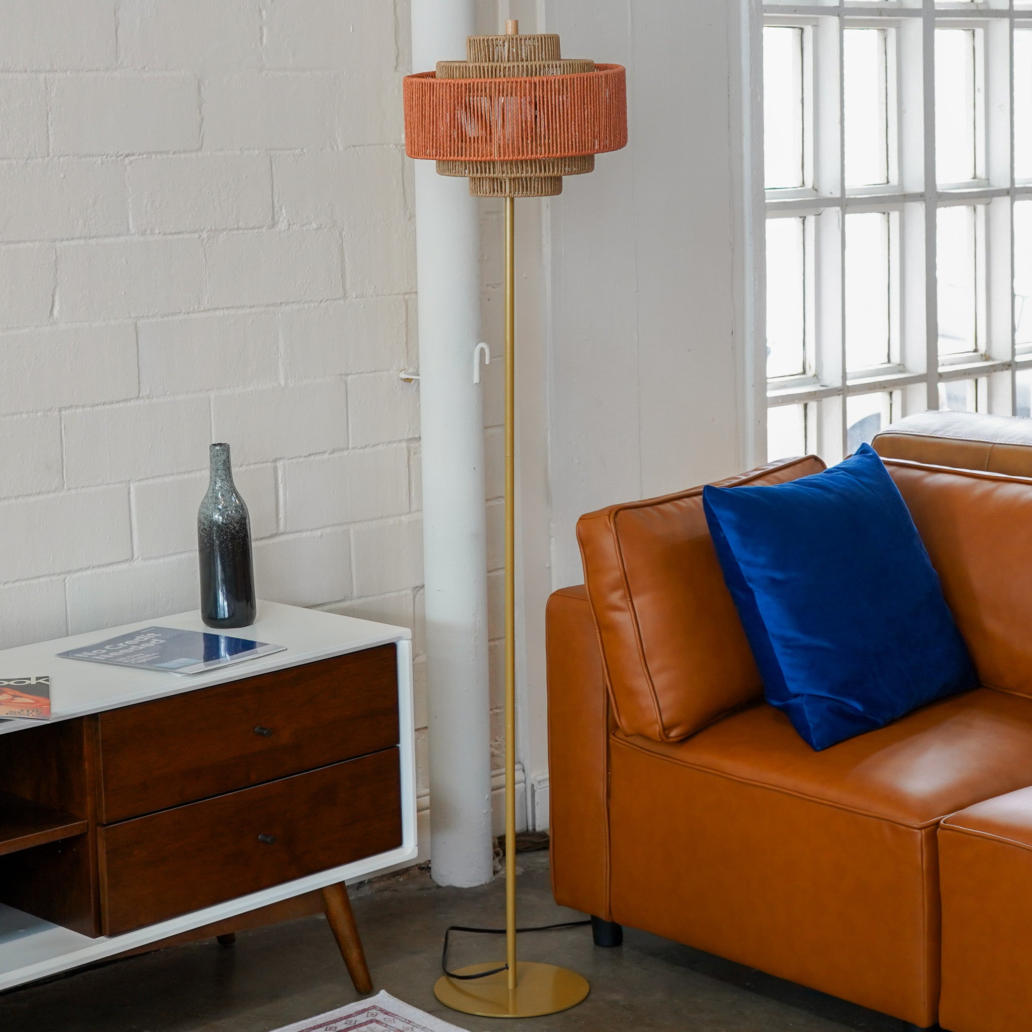 Shine Floor Lamp - Gold + Natural/Terracotta