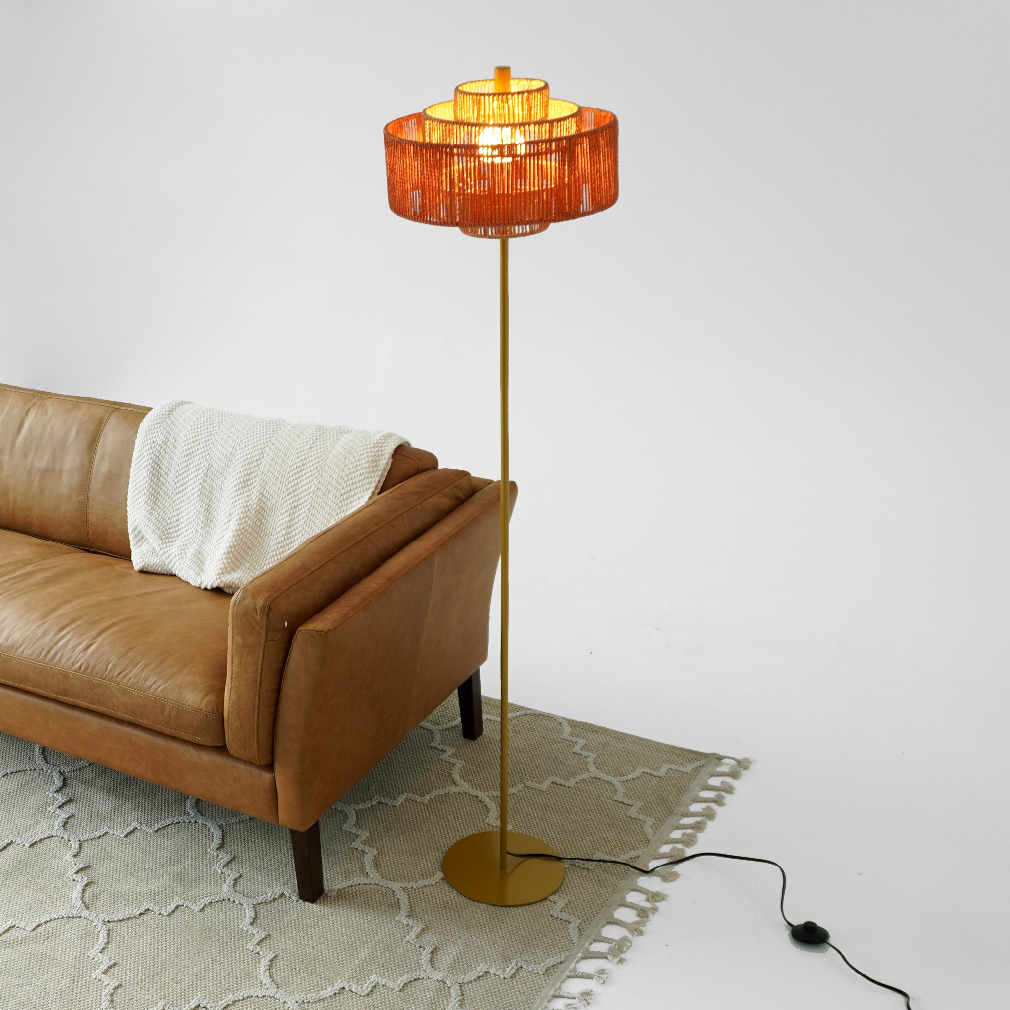 Shine Floor Lamp - Gold + Natural/Terracotta