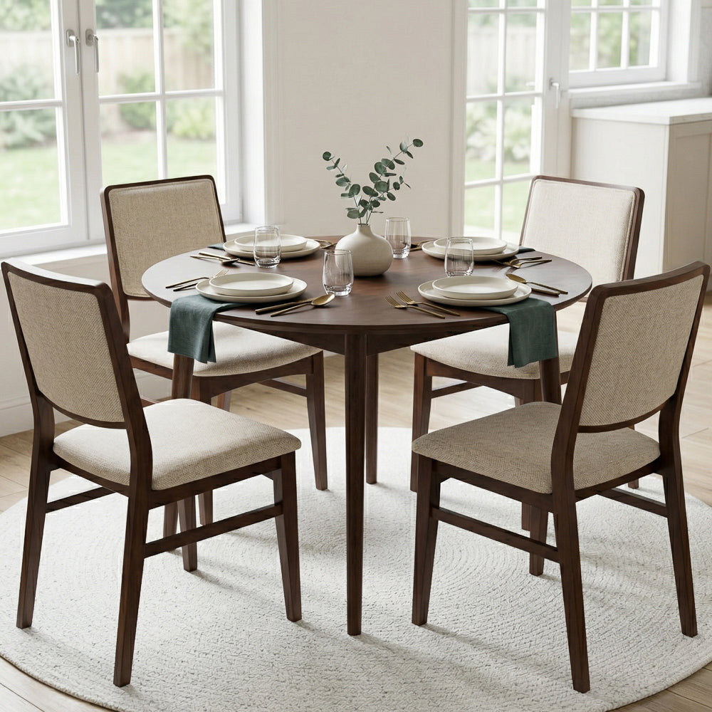 Sidera Japandi Solid Wood & Beige Fabric Dining Chair Set | MidinMod