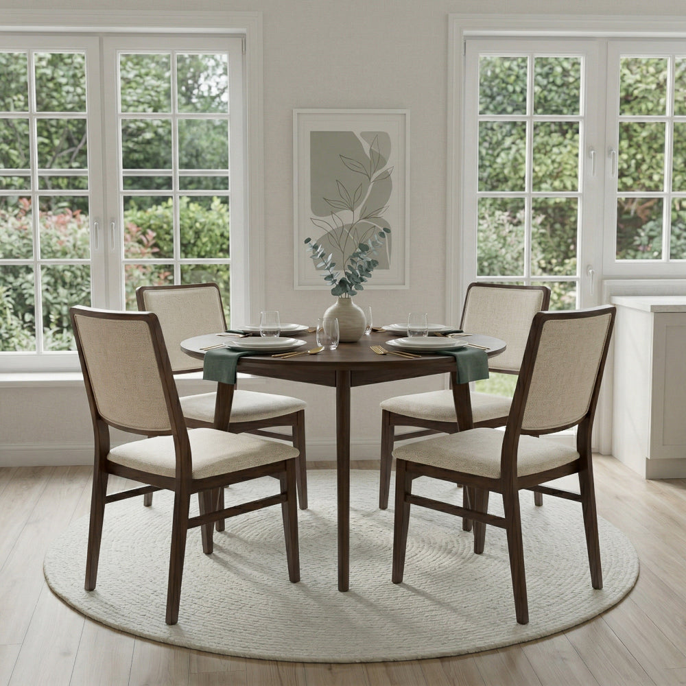 Sidera Japandi Solid Wood & Beige Fabric Dining Chair Set | MidinMod