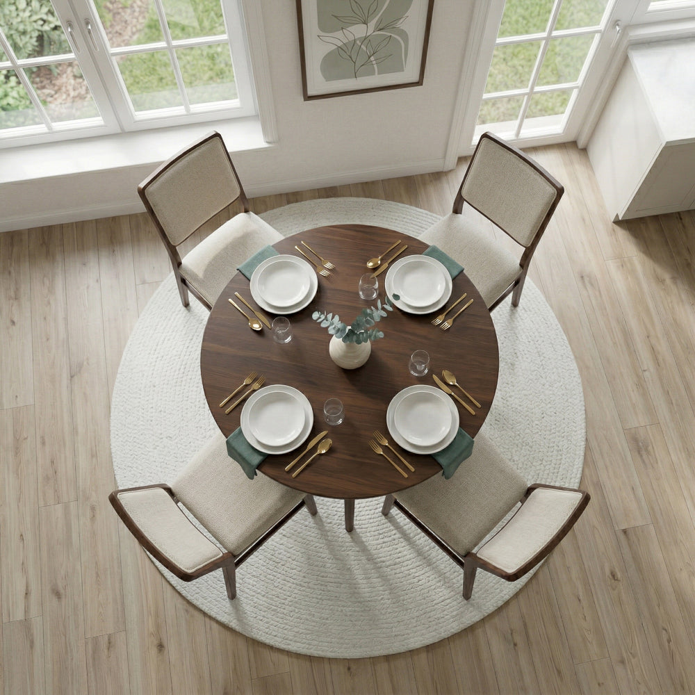 Sidera Japandi Solid Wood & Beige Fabric Dining Chair Set | MidinMod