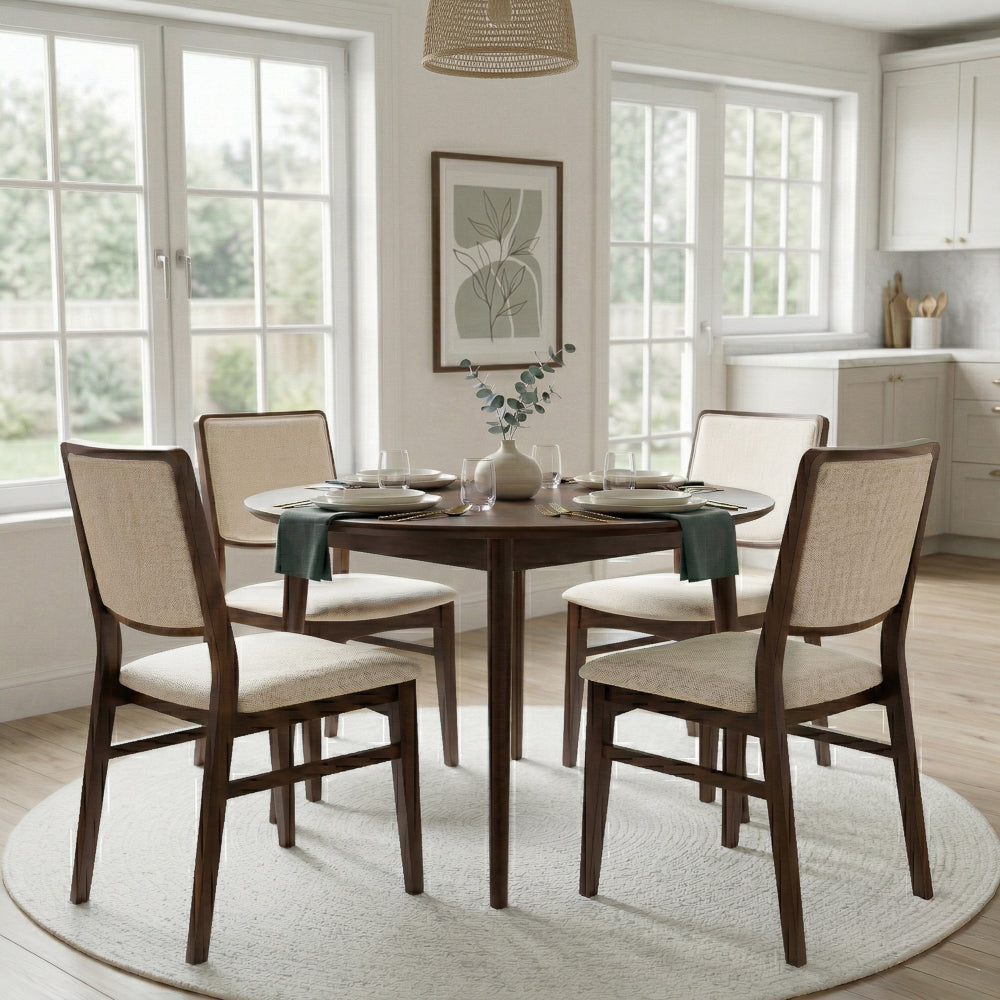 Sidera Japandi Solid Wood & Beige Fabric Dining Chair Set | MidinMod