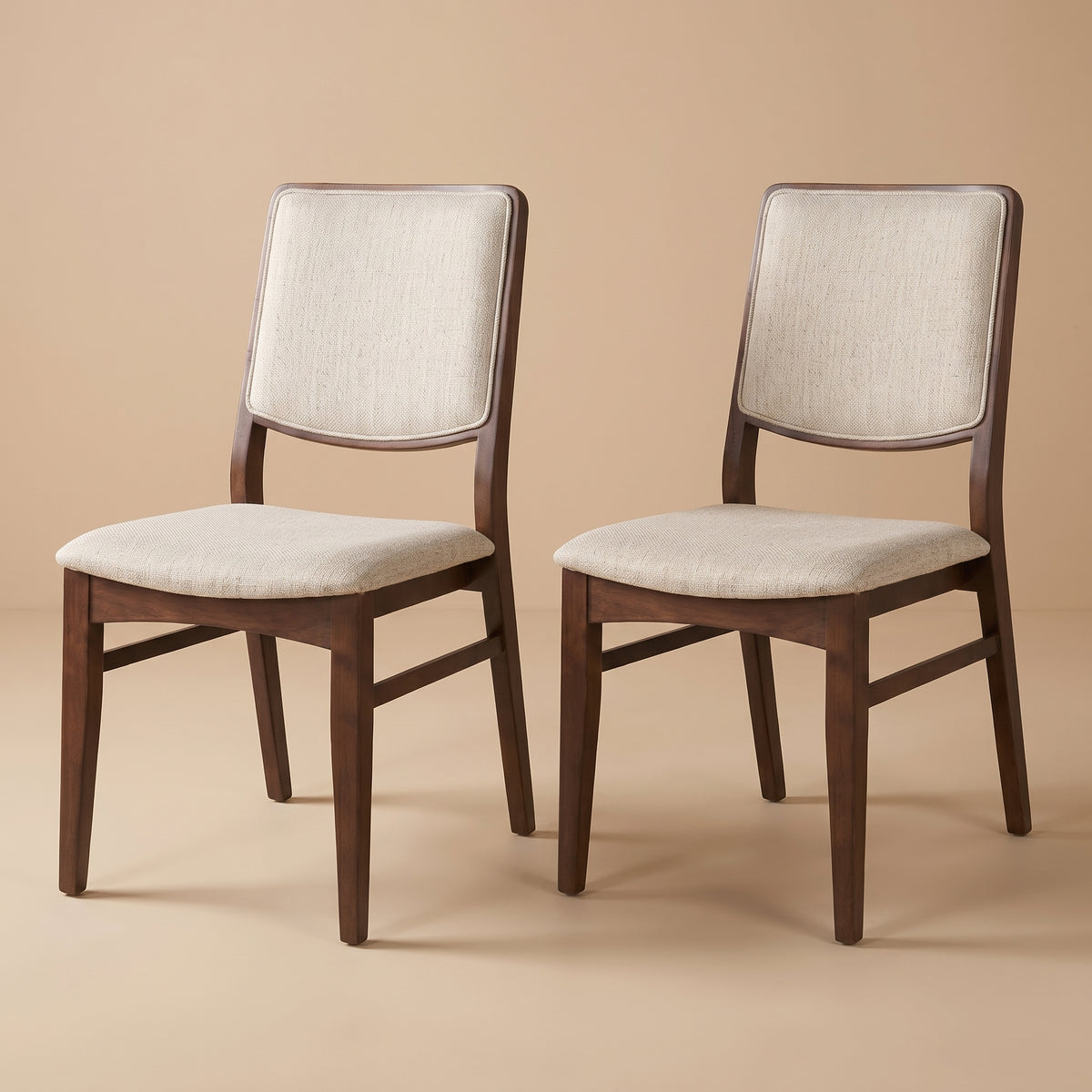 Sidera Japandi Solid Wood & Beige Fabric Dining Chair Set | MidinMod