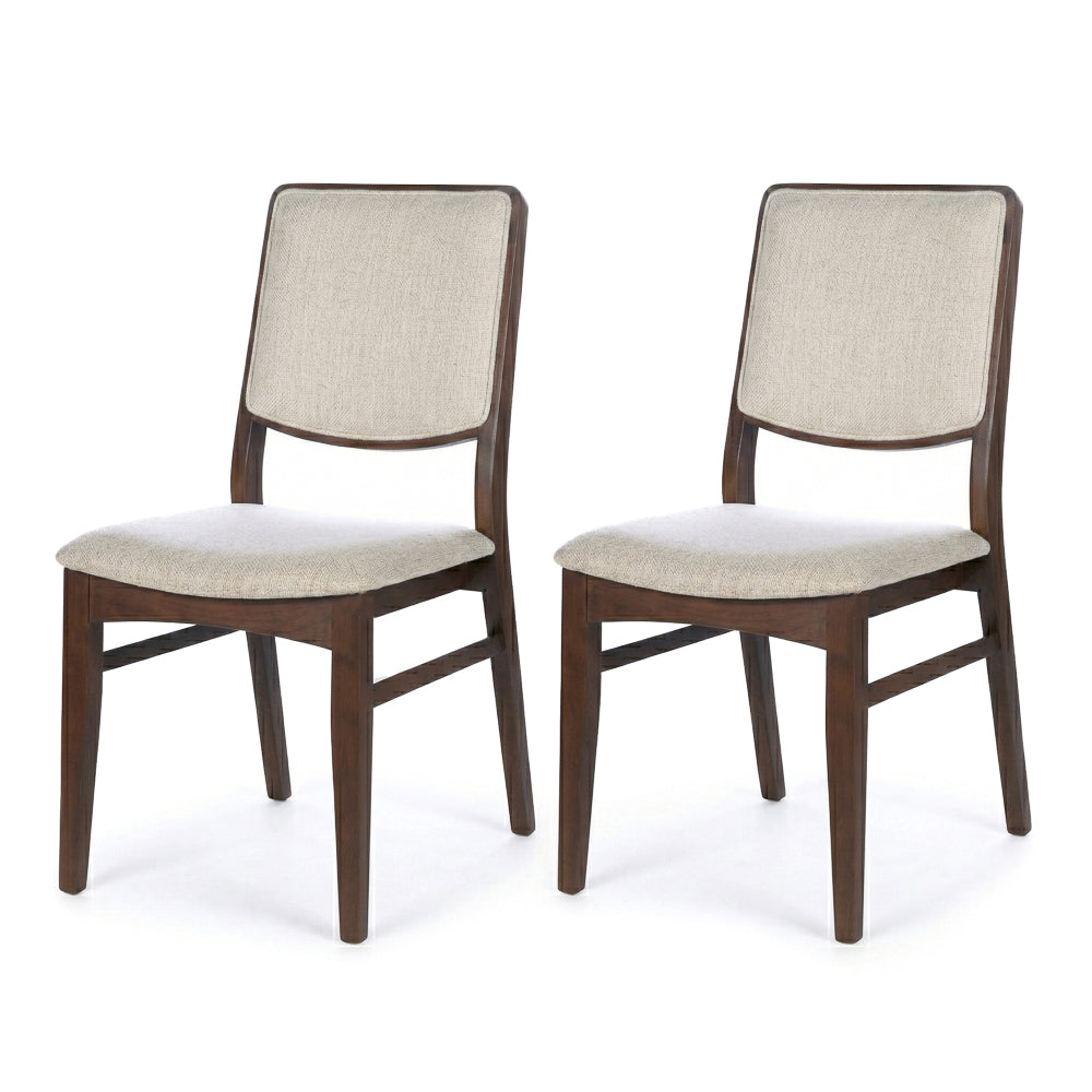 Sidera Japandi Solid Wood & Beige Fabric Dining Chair Set | MidinMod