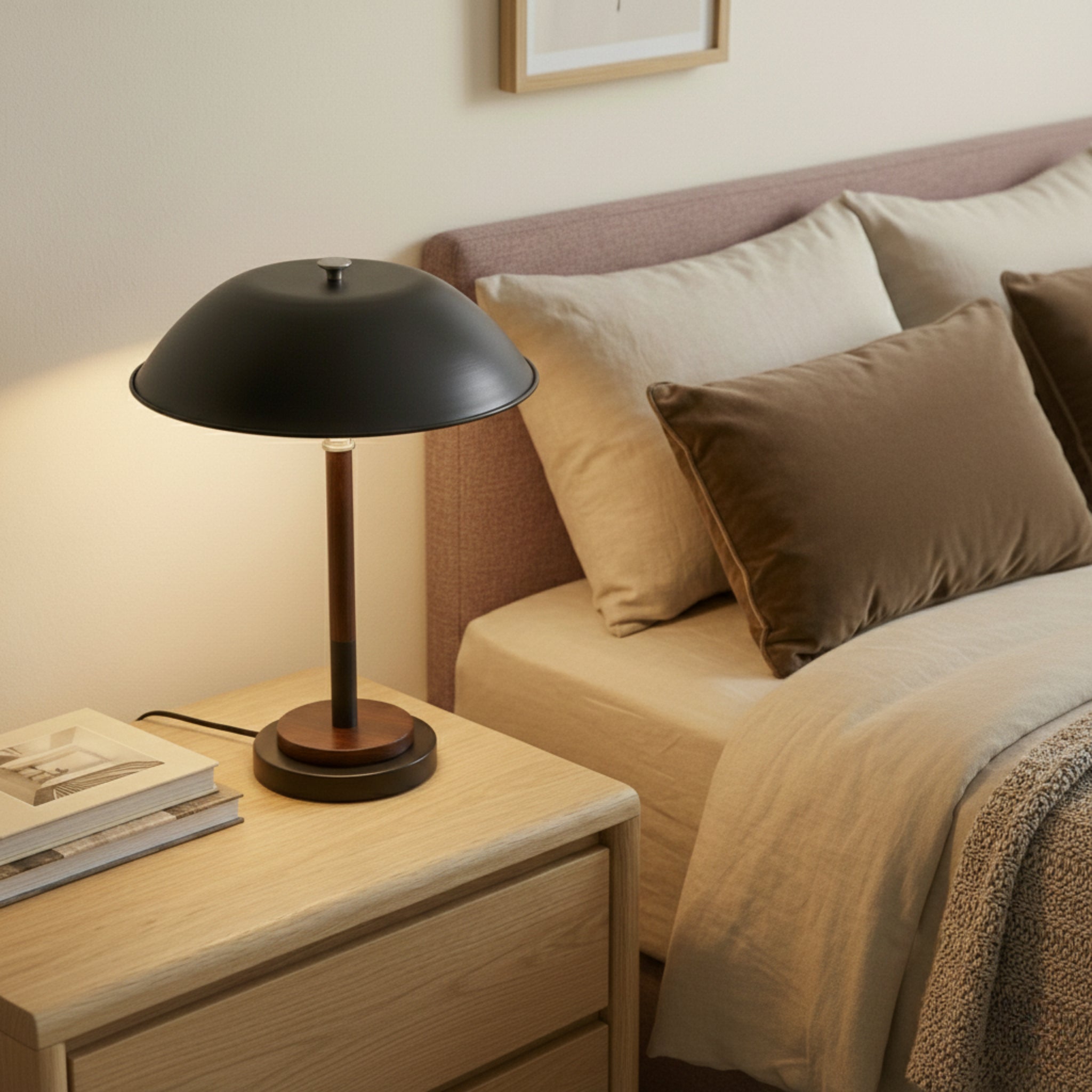 Sirius Black Umbrella Table Lamp with Walnut Wood Base | MidinMod